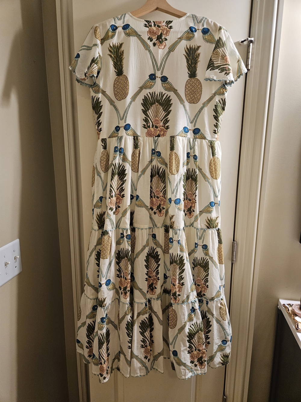 Uncle Frank Birds of Paradise Maxi Dress S | Tropical Boho Tiered Cotton Tassel - Picture 8 of 13